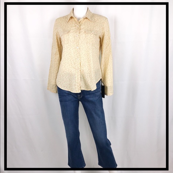 GAP Pastel Yellow, Floral Button Down Size Small - Picture 2 of 5